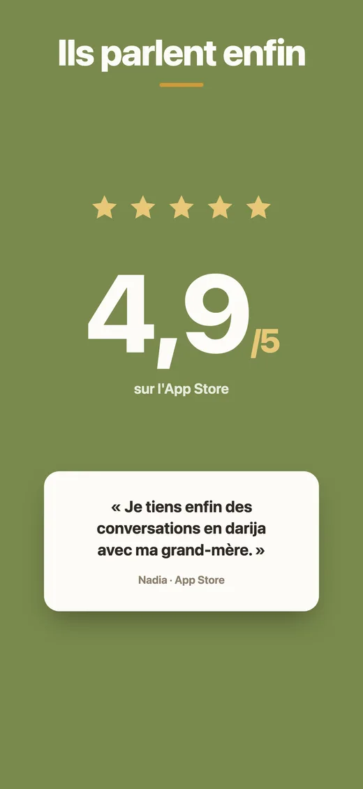 Écran de preuve sociale de Dialect : note de 4,9 sur 5 sur l'App Store