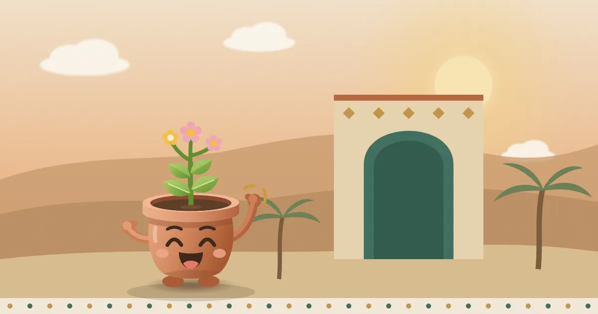 TIPO, la mascotte de Dialect, dans un paysage illustré