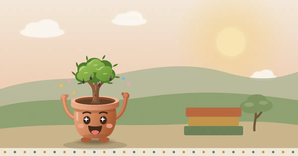TIPO, la mascotte de Dialect, dans un paysage illustré