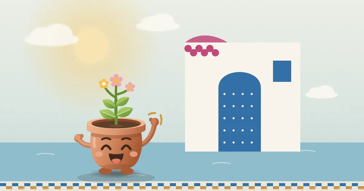 TIPO, la mascotte de Dialect, dans un paysage illustré