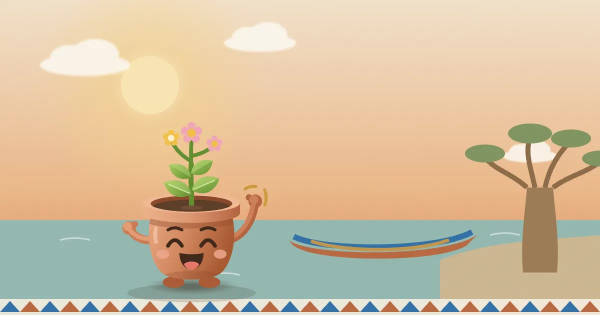 TIPO, la mascotte di Dialect, in un paesaggio illustrato